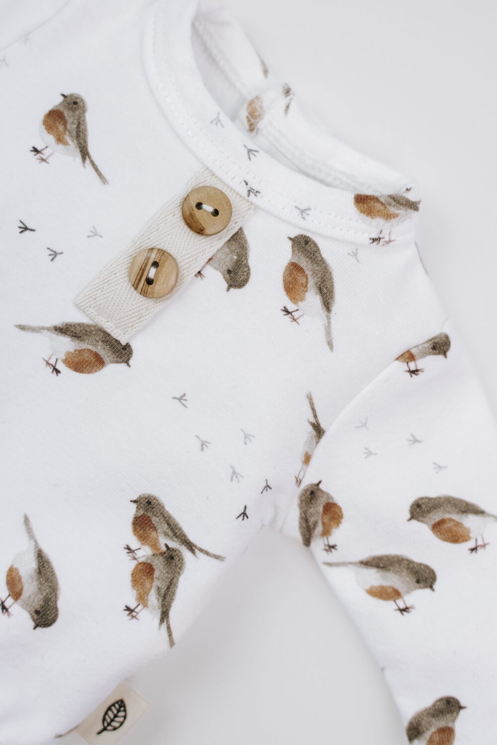 Prematuur shirt met houten knoopjes en vogeltjes
