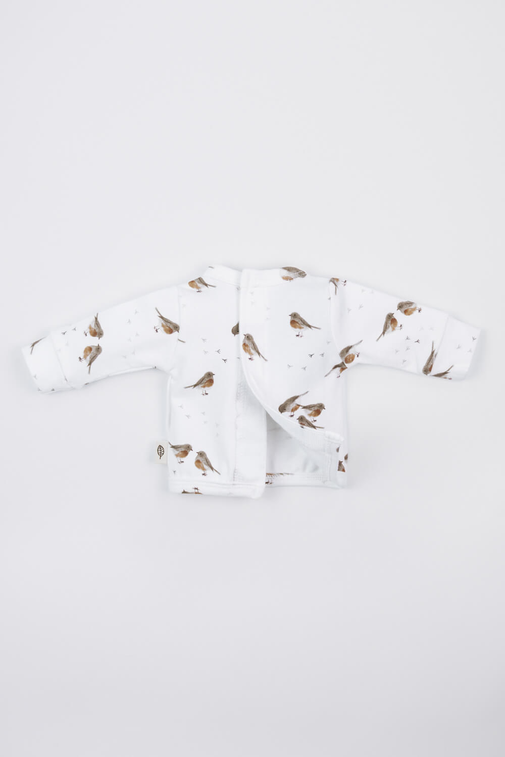 Prematuur trui achterkant met klittenband en vogeltjes